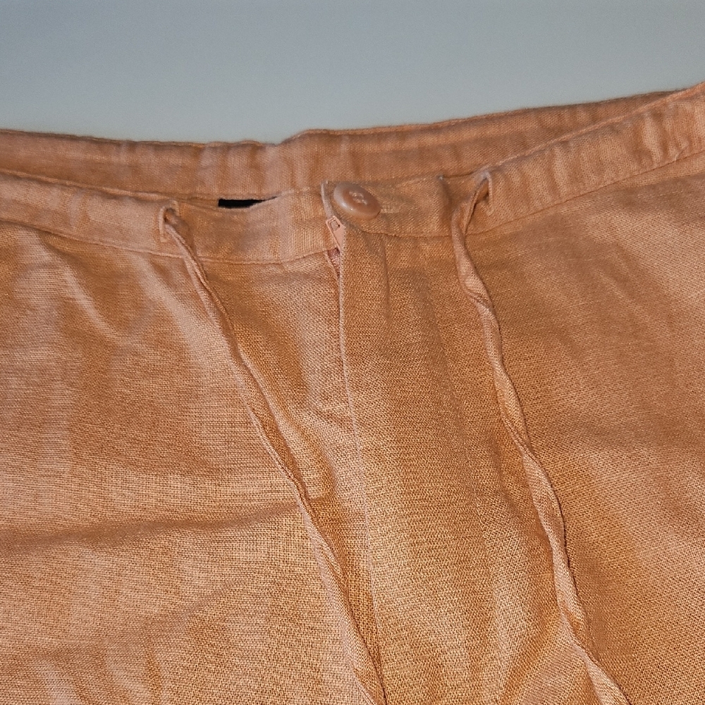 Womens Linen Orange Capri Flared Pants - Picture 5 of 8